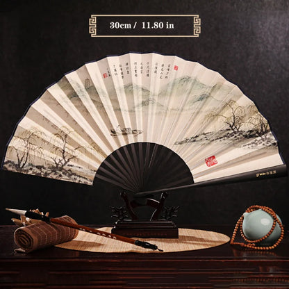 Imitation Ebony Men's Folding Fan Bamboo wood silk silk cloth hand fan Outdoor personalized durable folding fan Home Decoration