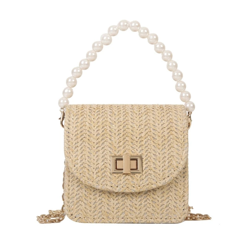 Imitation Pearl Chain Crossbody Purses Shoulder Bags for Women Flap Handbag