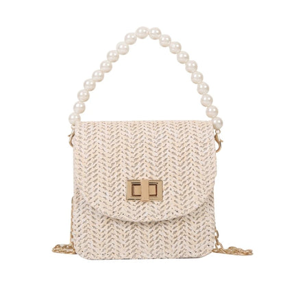 Imitation Pearl Chain Crossbody Purses Shoulder Bags for Women Flap Handbag
