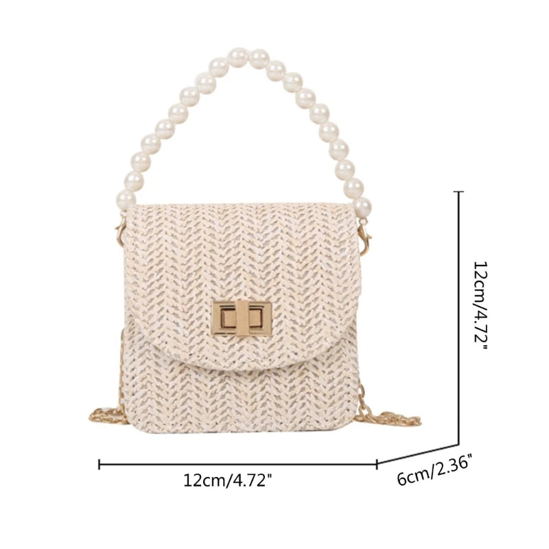 Imitation Pearl Chain Crossbody Purses Shoulder Bags for Women Flap Handbag