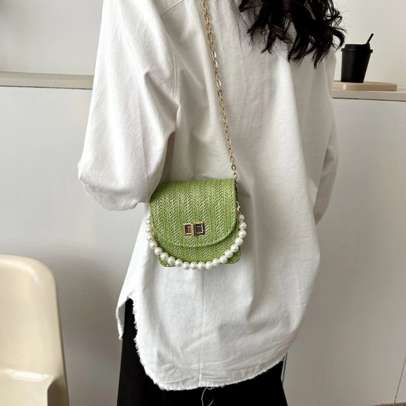 Imitation Pearl Chain Crossbody Purses Shoulder Bags for Women Flap Handbag