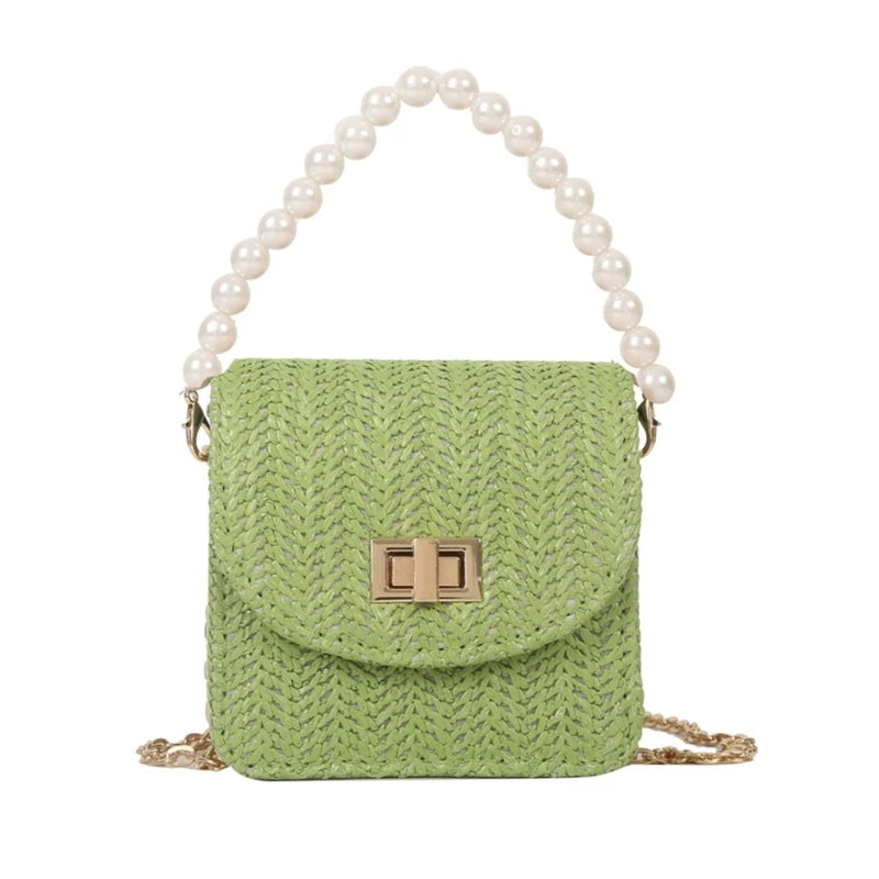 Imitation Pearl Chain Crossbody Purses Shoulder Bags for Women Flap Handbag