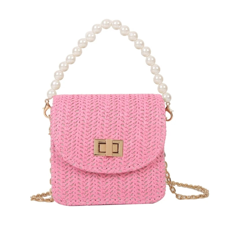Imitation Pearl Chain Crossbody Purses Shoulder Bags for Women Flap Handbag
