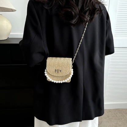 Imitation Pearl Chain Crossbody Purses Shoulder Bags for Women Flap Handbag