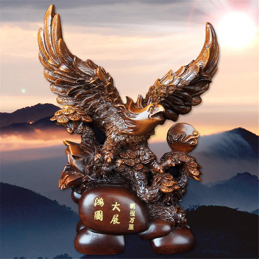Imitation Wood Resin Eagle Statue Sculpture Feng Shui Animal Figurine Statue Ornaments Office Living Room Home Decoration Crafts