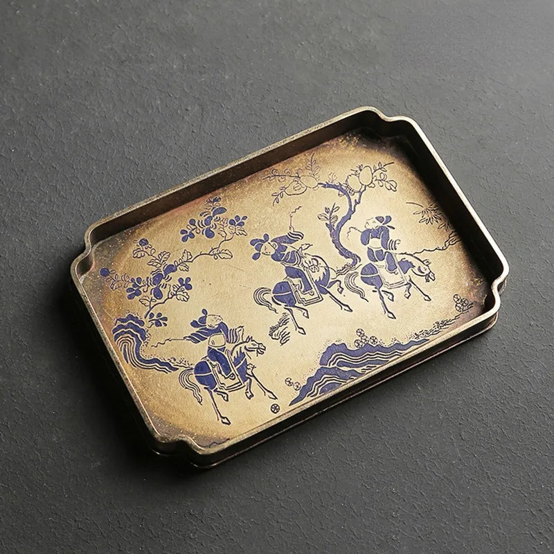 Imitation bronze pot painted Brass Teapot for old bronze plate pot pad manual seal cutting tray tea tray