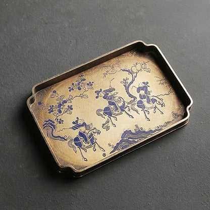 Imitation bronze pot painted Brass Teapot for old bronze plate pot pad manual seal cutting tray tea tray