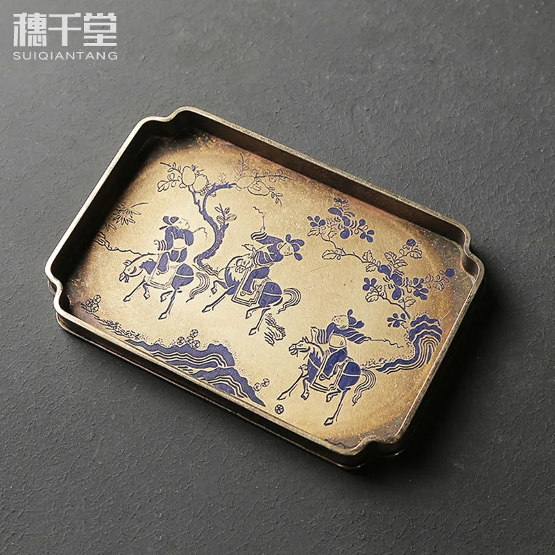 Imitation bronze pot painted Brass Teapot for old bronze plate pot pad manual seal cutting tray tea tray