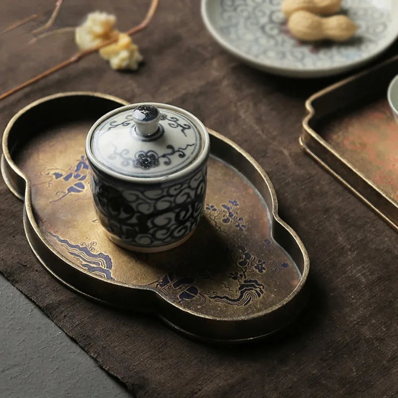 Imitation bronze pot painted Brass Teapot for old bronze plate pot pad manual seal cutting tray tea tray