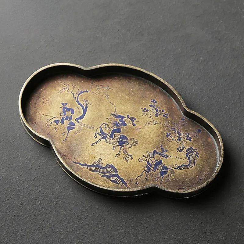 Imitation bronze pot painted Brass Teapot for old bronze plate pot pad manual seal cutting tray tea tray
