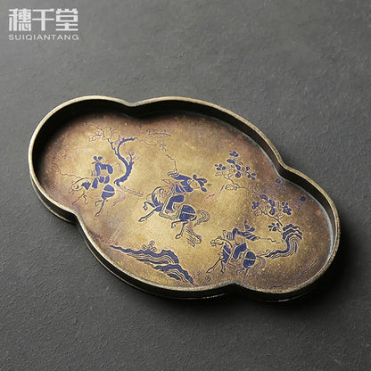 Imitation bronze pot painted Brass Teapot for old bronze plate pot pad manual seal cutting tray tea tray