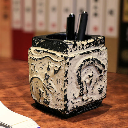 Imitation stone pen holder Ancient understanding retro creative square pen insert desktop decoration ornaments