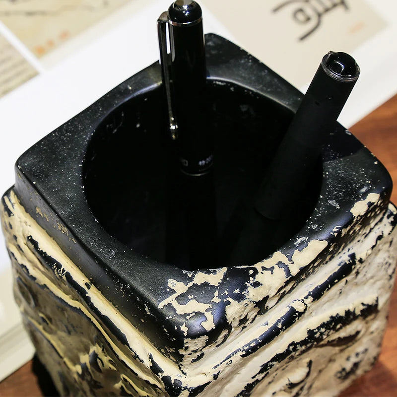 Imitation stone pen holder Ancient understanding retro creative square pen insert desktop decoration ornaments