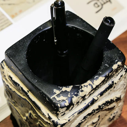 Imitation stone pen holder Ancient understanding retro creative square pen insert desktop decoration ornaments
