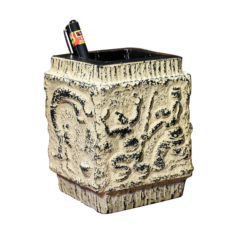 Imitation stone pen holder Ancient understanding retro creative square pen insert desktop decoration ornaments