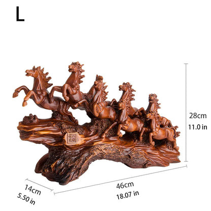 Imitation wood resin large decorative statue of eight horses Modern art sculpture Home living room office decorations