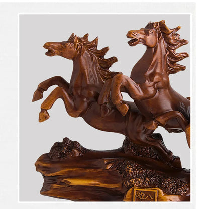 Imitation wood resin large decorative statue of eight horses Modern art sculpture Home living room office decorations
