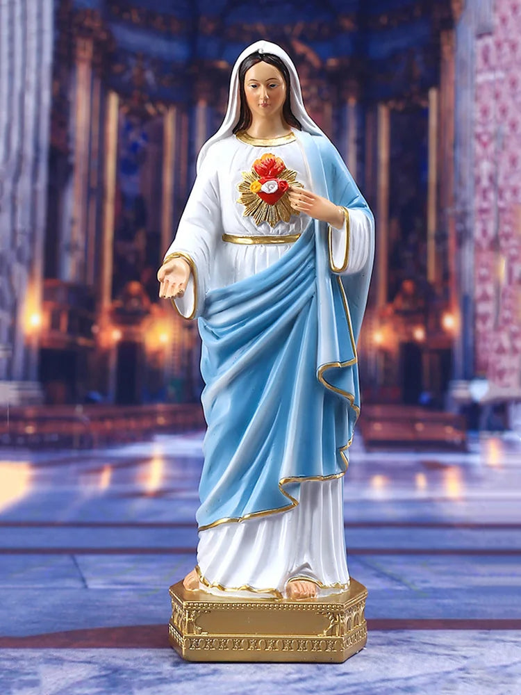 Immaculate Heart Mary Statue Resin Sculpture Decoration Base Figurine Religious Gift Holy Virgin Maria Christian Catholic Crafts