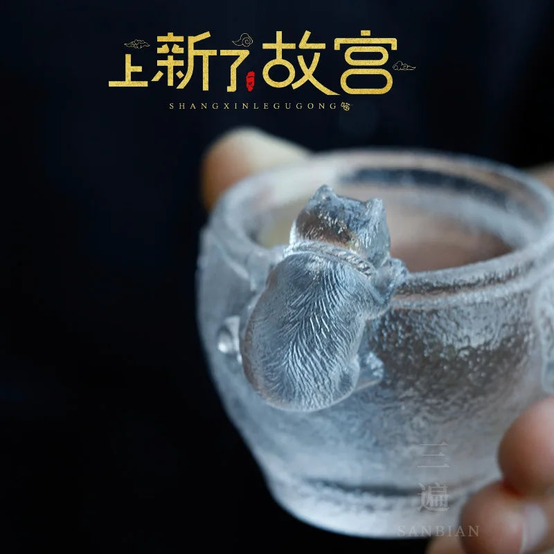 Imperial Palace Cat|Japanese Hostess Cup with Ancient Frozen Glaze Ice Cube Clear Cup Tea Cup Tea Cup
