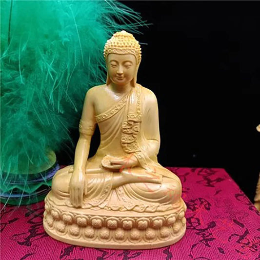 India Mini Shakyamuni Buddha Boxwood Figurines, 10cm Buddha Statues, Home Decoration, Collection Ornaments