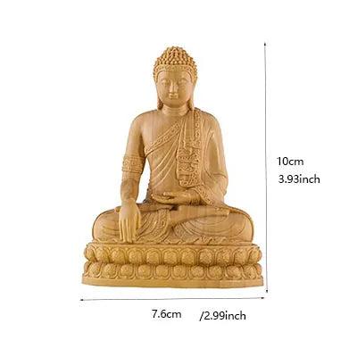 India Mini Shakyamuni Buddha Boxwood Figurines, 10cm Buddha Statues, Home Decoration, Collection Ornaments