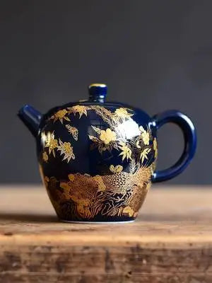 Indigo Hand-painted Gold Teapot Ceramic Household Kung Fu Da Hong Pao Black Tea Set Filter Handmade Tea Accessories Teaware