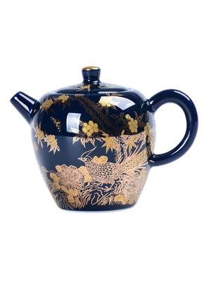 Indigo Hand-painted Gold Teapot Ceramic Household Kung Fu Da Hong Pao Black Tea Set Filter Handmade Tea Accessories Teaware