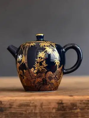 Indigo Hand-painted Gold Teapot Ceramic Household Kung Fu Da Hong Pao Black Tea Set Filter Handmade Tea Accessories Teaware