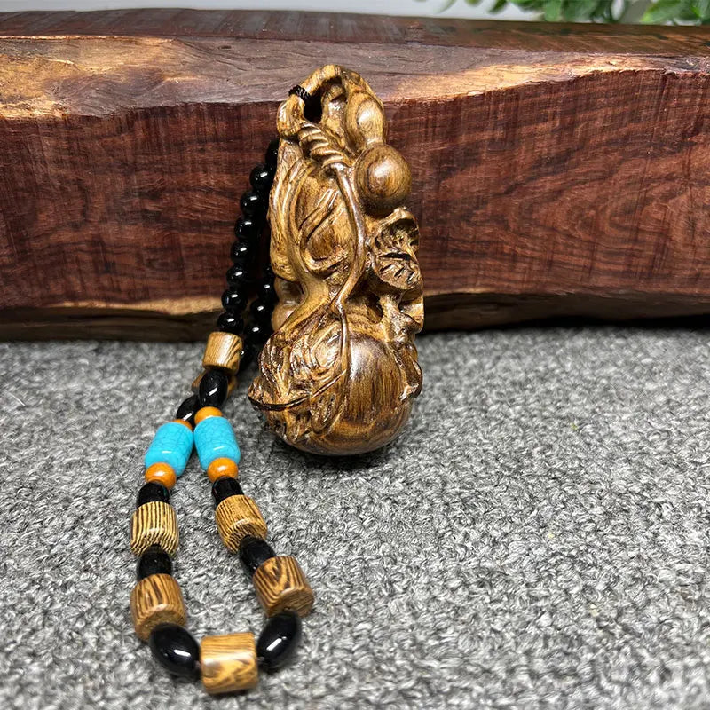 Indonesian agarwood handmade wood carving hand twist small gourd hand piece wooden handicraft decoration small pendant desk