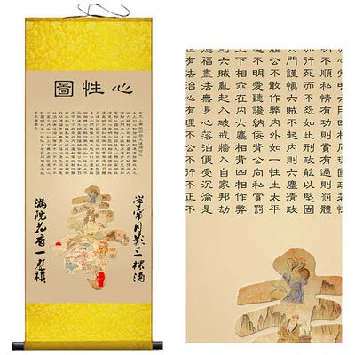 Inner Canon of Huangdi Silk Wall Art Porch Hanging Scroll,Oriental Chinese Medicine TCM Hanging Painting Living Room Decor