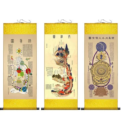 Inner Canon of Huangdi Silk Wall Art Porch Hanging Scroll,Oriental Chinese Medicine TCM Hanging Painting Living Room Decor