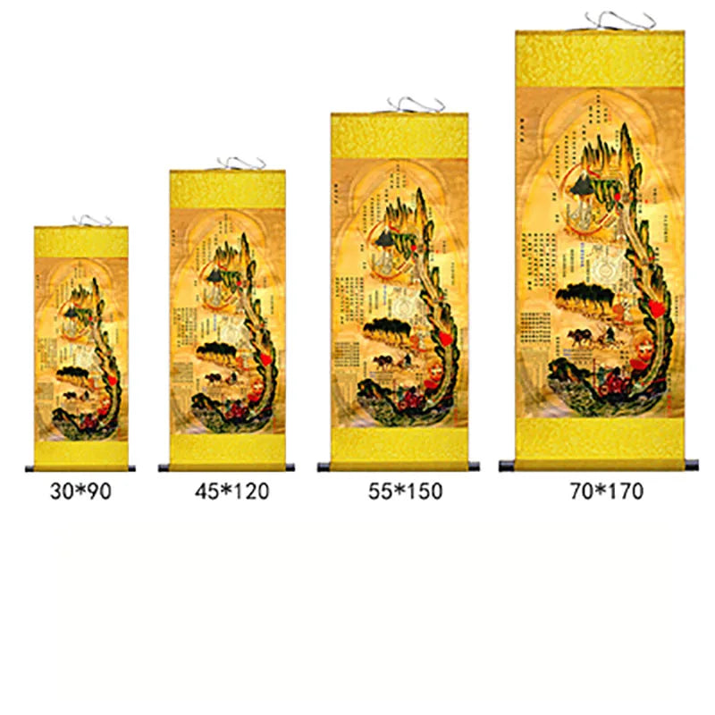 Inner Canon of Huangdi Silk Wall Art Porch Hanging Scroll,Oriental Chinese Medicine TCM Hanging Painting Living Room Decor