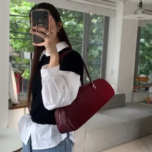 Ins Blogger Favor Fashion Cowhide Handbag Underarm Bag Good Mix Women's Purse