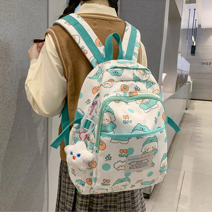 Ins Cute School Bags for Girls 2023 New Cartoon Duck Dog Printing Student Backpacks Large Trend Travel Backpack Laptop Bag Bolsa