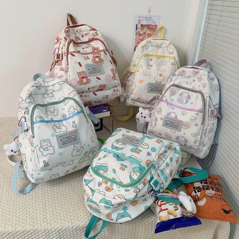 Ins Cute School Bags for Girls 2023 New Cartoon Duck Dog Printing Student Backpacks Large Trend Travel Backpack Laptop Bag Bolsa