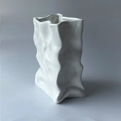 Ins Nordic Handbags Ceramic Vase White Square Rope Pleated Paper Bags Flower Pot Water Planting Room Home Decoration Accessories
