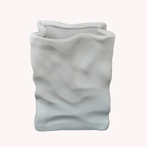 Ins Nordic Handbags Ceramic Vase White Square Rope Pleated Paper Bags Flower Pot Water Planting Room Home Decoration Accessories