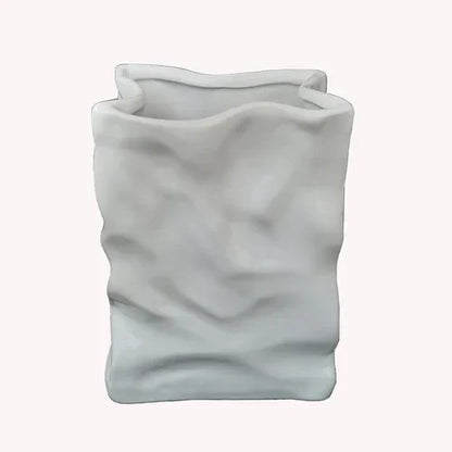 Ins Nordic Handbags Ceramic Vase White Square Rope Pleated Paper Bags Flower Pot Water Planting Room Home Decoration Accessories