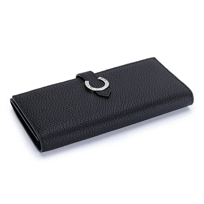 Inside and Outside All Cowhide Simple Women's Multi-card Slot Temperament Leather with Drawstring Long Wallet