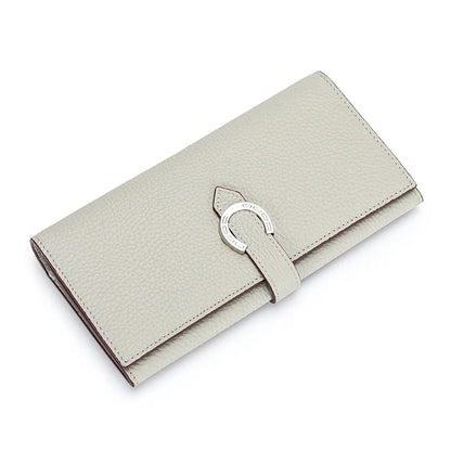 Inside and Outside All Cowhide Simple Women's Multi-card Slot Temperament Leather with Drawstring Long Wallet