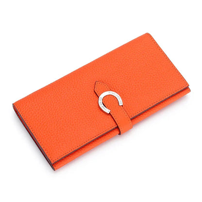 Inside and Outside All Cowhide Simple Women's Multi-card Slot Temperament Leather with Drawstring Long Wallet