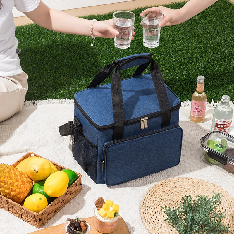 Insulated Lunch Bag Food Thermal Box Portable Outdoor Picnic Cooler Bag Leakproof Office Tote Lunchbag Shoulder Strap Lunchbox