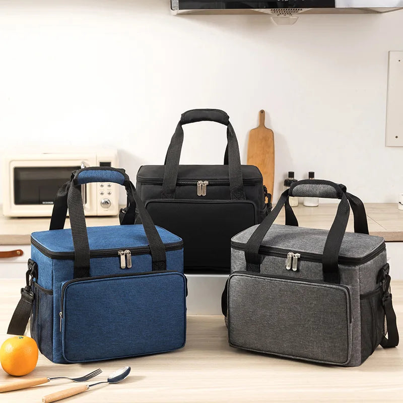Insulated Lunch Bag Food Thermal Box Portable Outdoor Picnic Cooler Bag Leakproof Office Tote Lunchbag Shoulder Strap Lunchbox