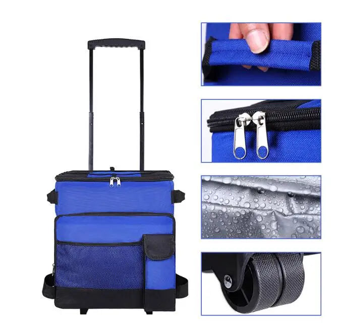 Insulated Rolling Cooler Bag Portable Cooler with Wheels Roller Bag Trolley Cooler Bag BBQ Beach Camping Picnics Bag with Wheels