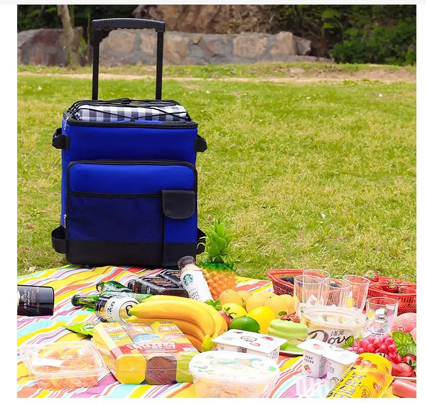 Insulated Rolling Cooler Bag Portable Cooler with Wheels Roller Bag Trolley Cooler Bag BBQ Beach Camping Picnics Bag with Wheels