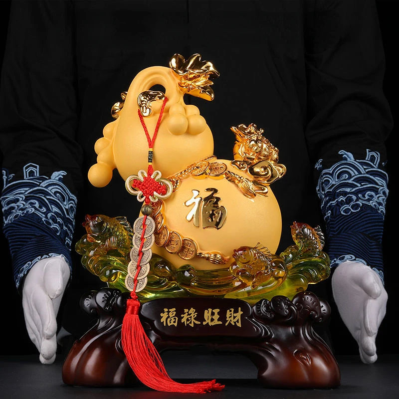 Inviting Wealth Golden Toad Gourd Ornaments Living Room Wine Cooler Entrance TV Cabinet Decor Housewarming Business Gifts