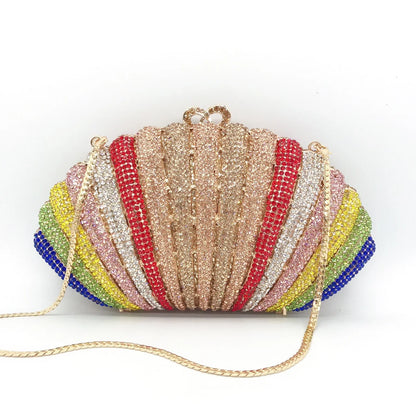Iridescent shell jewel bag Rhinestones Clutches Formal Dinner Diamond Handbags Wedding Rhinestone Clutch Purse