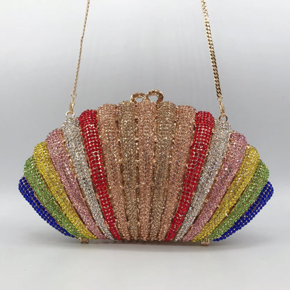 Iridescent shell jewel bag Rhinestones Clutches Formal Dinner Diamond Handbags Wedding Rhinestone Clutch Purse