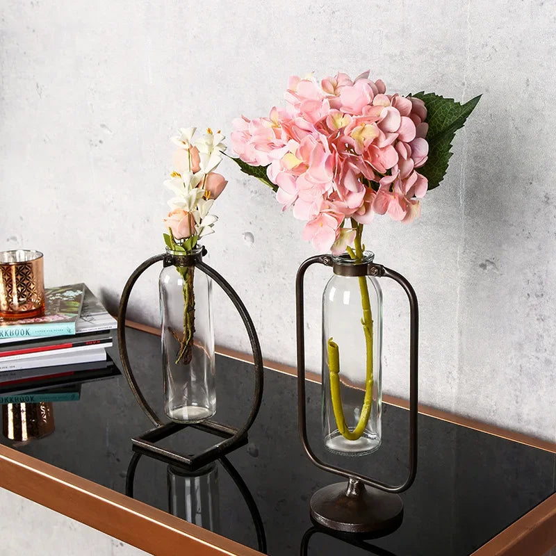 Iron Flowerpot Living Room Decoration Glass Vase Tabletop Vases Nordic Style Hydroponic Plant Home Decor Desk Vase