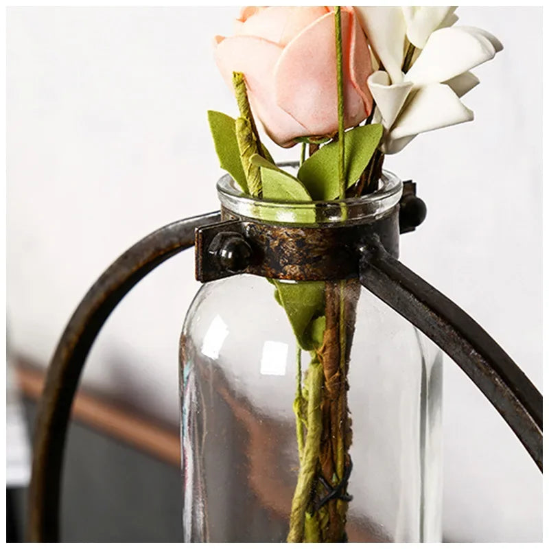 Iron Flowerpot Living Room Decoration Glass Vase Tabletop Vases Nordic Style Hydroponic Plant Home Decor Desk Vase